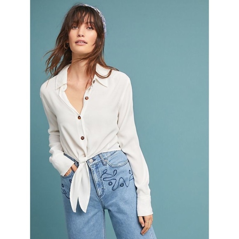 Faithfull White Button-down Crop with Tie Front